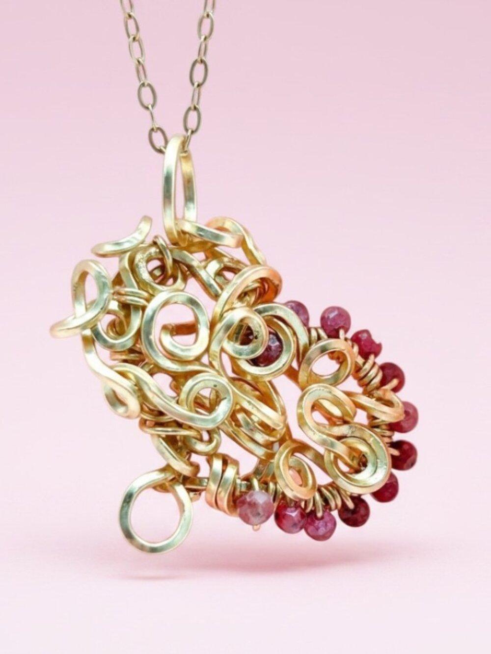 Original Wire Wrapped Ruby Heart Pendant, July Birthstone